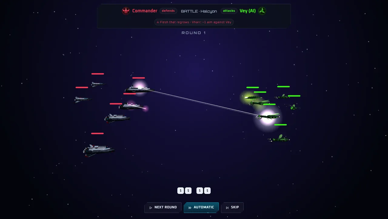 A battle: the two fleets' volleys